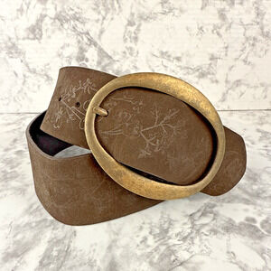 Express Vintage Floral Embossed Wide Hip Belt Size M Brown Leather Boho Western